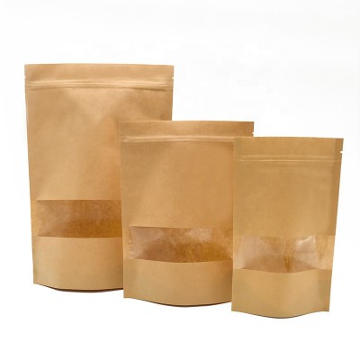 Customized Printed Food Grade Packaging Wholesale Plain Cheap Craft Pouch Zipper Brown Kraft Paper Bags